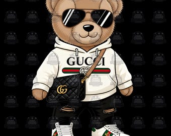 Luxury Designer Teddy Bear PNG: Urban Streetwear Art (Digital Download)
