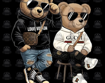 Luxury Designer Teddy Bear PNG: Urban Streetwear Art (Digital Download) - SVG - PDF File