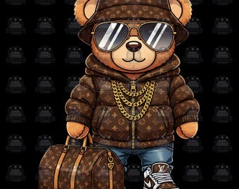 Luxury Designer Teddy Bear PNG: Urban Streetwear Art (Digital Download)