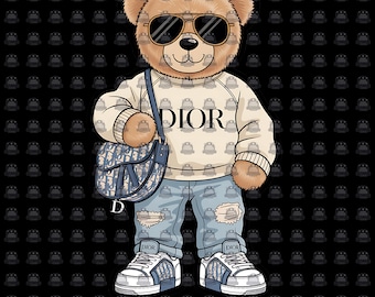 Luxury Designer Teddy Bear PNG: Urban Streetwear Art (Digital Download, PDF, SVG)