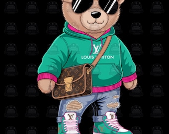 Luxury Designer Teddy Bear PNG: Urban Streetwear Art (Digital Download)