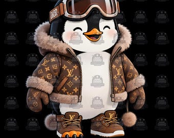 Luxury Designer Penguin Teddy Bear PNG: Urban Streetwear Art (Digital Download)