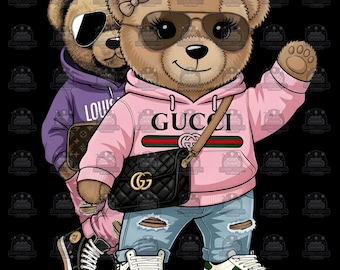 Luxury Designer Teddy Bear PNG: Urban Streetwear Art (Digital Download) - SVG - PDF Print File