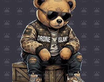 Luxury Designer Teddy Bear PNG: Urban Streetwear Art (Digital Download)