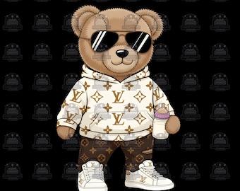 Luxury Designer Teddy Bear PNG: Urban Streetwear Art (Digital Download)
