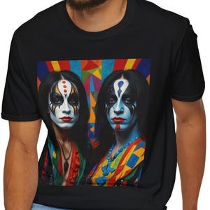 Vibrant Kiss Picasso duo shoot, Unisex Soft style T-Shirt for Art Lovers, Colorful Graphic Tee, Unique Gift, Festival Wear