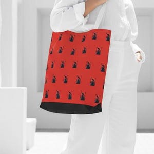 Red Japanese Geisha Tote Bag, Asian Art Shopper, Bold Modern Accessory, Kimono Woman Print, Unique Gift, Large Stylish Handbag, Statement