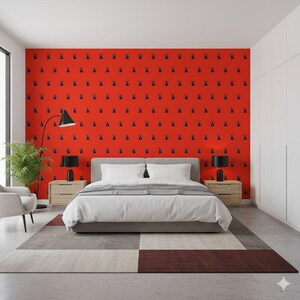 Japanese Geisha Pattern | Red Pop Art Printable | Bold Modern Wall Decor | Seamless Japanese PNG | Instant Digital Download