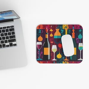 Colorful Wine Party Mousepad, Fun Desk Accessory, Wine Lover Gift, Vibrant Mouse Mat, Office Celebration Decor