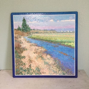 Vintage Max Yamada Landscape Painting, &quot;Back Bay Creek&quot; V. 6 #213, Impressionism, Original Acrylic, California, Wall Art, Folk Art Frame