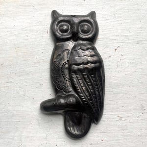 Vintage Ceramic Owl Wall Art, Home Decor, Bird Lover Gift, Latin American Art, Tonala Style, Graphite, Halloween, Mexican Pottery, Folk Art