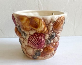 Vintage Ceramic Seashell Hanging Planter, Made in Brazil, Beach House, Ocean, Home Decor, Front Porch, Greenhouse, Clam, Mussel, Pink/Orange