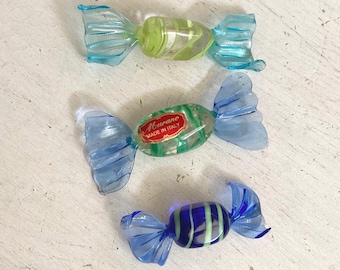 Set of 3 Vintage Murano Art Glass Candy, Made in Italy, Original Stickers
