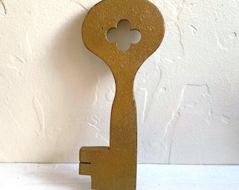 Vintage Handmade Wood Key Cutout, Folk Art, Mid-Century Wall Decor