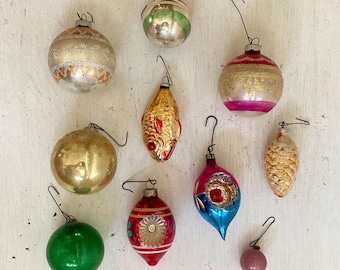 Set of 10 Vintage/Antique Blown Glass Christmas Ornaments, Shiny Brite, Made in Germany