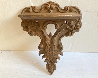 Vintage Gold Solid Wood Shelf, Art Display, Gallery Wall, Hand Carved
