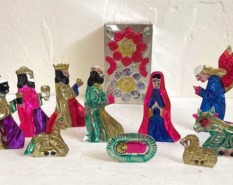 Vintage Punched Tin Mexican Nativity Scene, Christmas/Holiday Decor