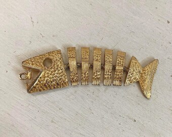 Vintage Gold Articulated Fish Charm, Mid Century/1960's Style, Jewelry