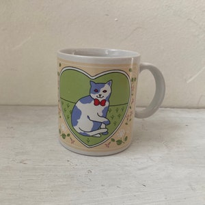 Vintage Cat Mug, Made in Japan, Ceramic, Heart, Red Bow Tie, Kitten, Cat Lover Gift, Christmas, Birthday, Animal, Kitchen, Pets, Coffee/Tea