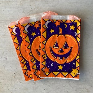 Vintage Set of 12 Paper Trick or Treat Bags, Fun World Company, Jack-O-Lantern, Pumpkin, Blue/Orange, Halloween Decor, Ephemera, Candy