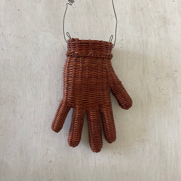 Vintage Hand Shaped Hanging Basket, Wire, Glove, Garden Decor, Front Porch, Flower Arrangement, Dried Flowers, Folk Art, Unique Gift