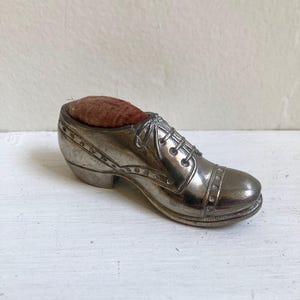 Vintage Miniature Metal Shoe/Pincushion, Sewing, Handmade, Made in Japan, Unique Collection, Knick Knack, Fashion, Victorian Style