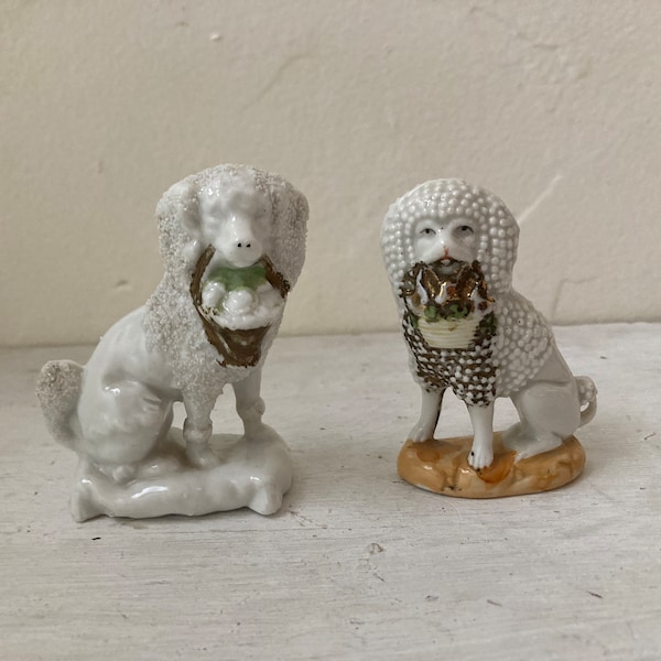 Two Vintage Ceramic Dog Figurines, C.D. Kenny Company, Germany, Baltimore Maryland, Dog Lover Gift, Early 1900's, Antique Advertising, White