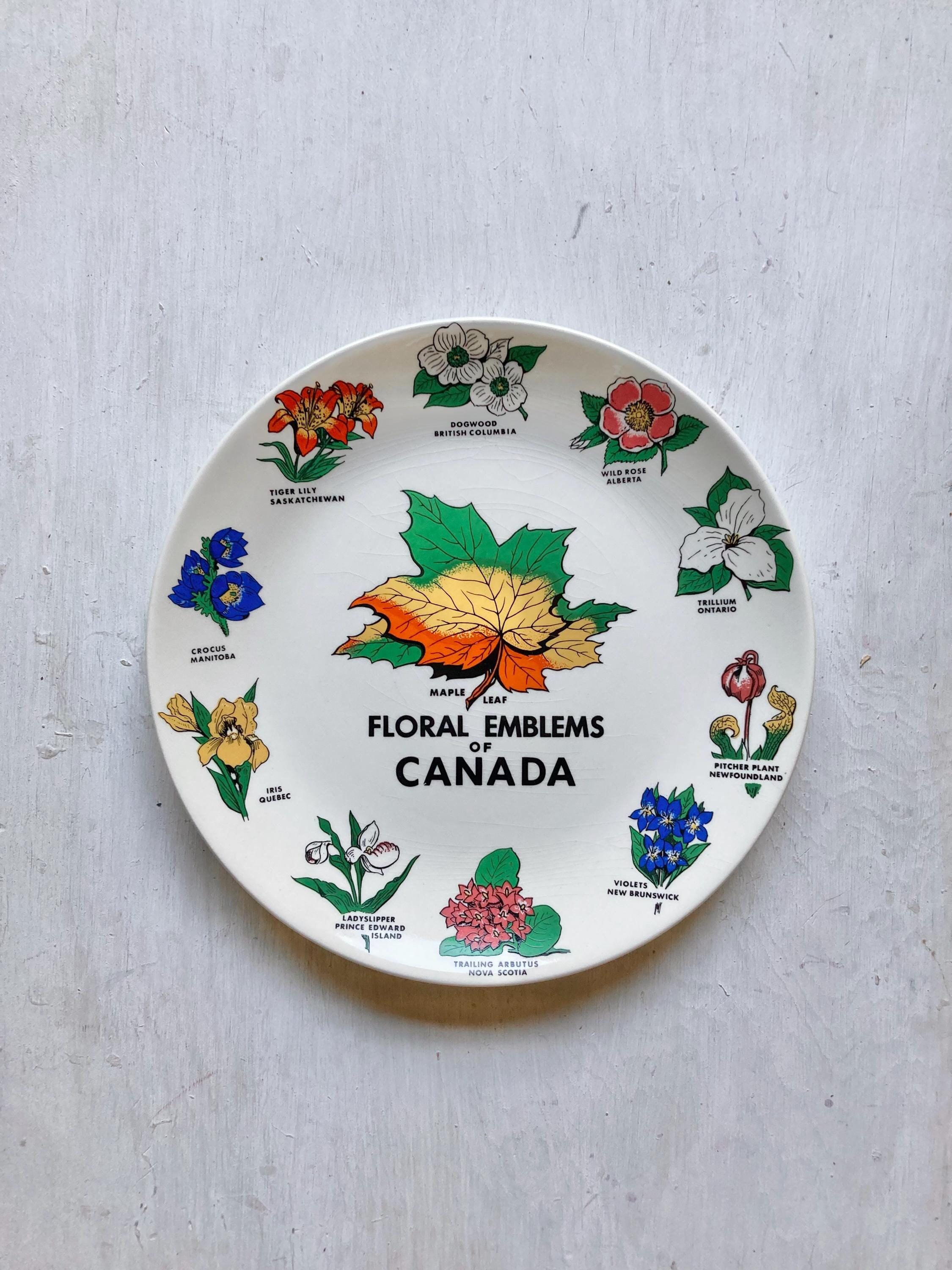 Canadian Style Emblems Vintage Floral Emblems of Canada Plate, Canadian Wildflowers Home Decor ...