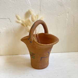 Vintage Terra Cotta Basket, Handmade Folk Art, Hand Painting, Sculpture, Home Decor, Ceramic Art, Flower Arranging, Vase, Unique Gift