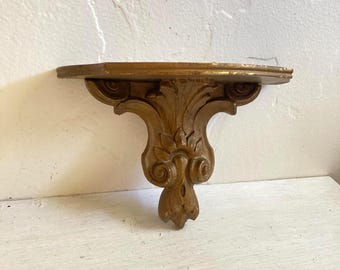 Vintage Gold Solid Wood Shelf, Art Display, Gallery Wall, Hand Carved