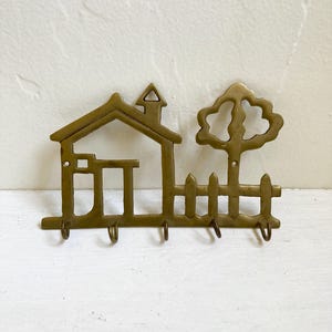 Vintage Brass Wall Hook, House and Tree, Home Decor, Kitchen, Entryway, Closet, Wall Hanging, Storage, Large Size, Keys Hook