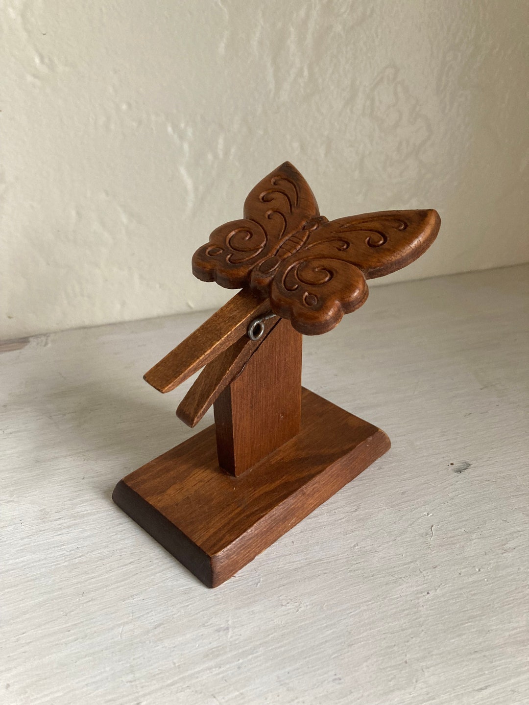 Vintage Butterfly Clothespin Recipe Holder, Handmade, Folk Art, Kitchen