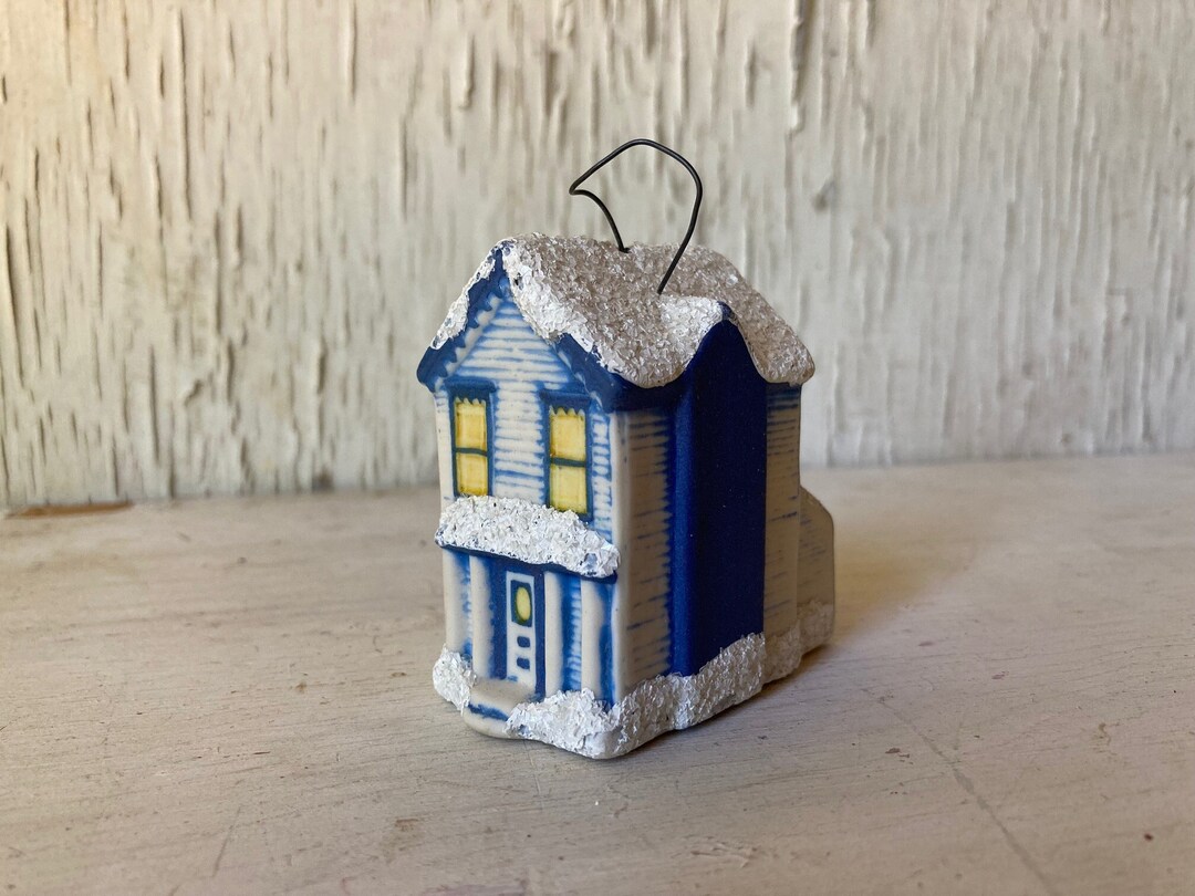 Vintage Ceramic House Ornament Christmas Tree Blue/white Etsy