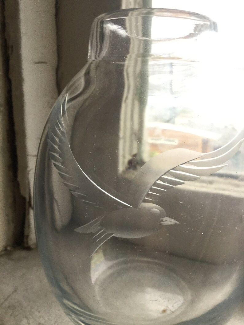 Vintage Etched Glass Bird Vase Handmade Seagull Bird in Etsy