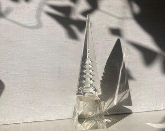 Vintage Art Deco Leaded Glass Perfume Bottle, Hoya Glassworks, Japan, Bathroom Decor, Pagoda