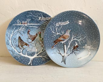 Vintage 1970's Haviland Limoges Plates, Set of 2, Twelve Days of Christmas, Hens