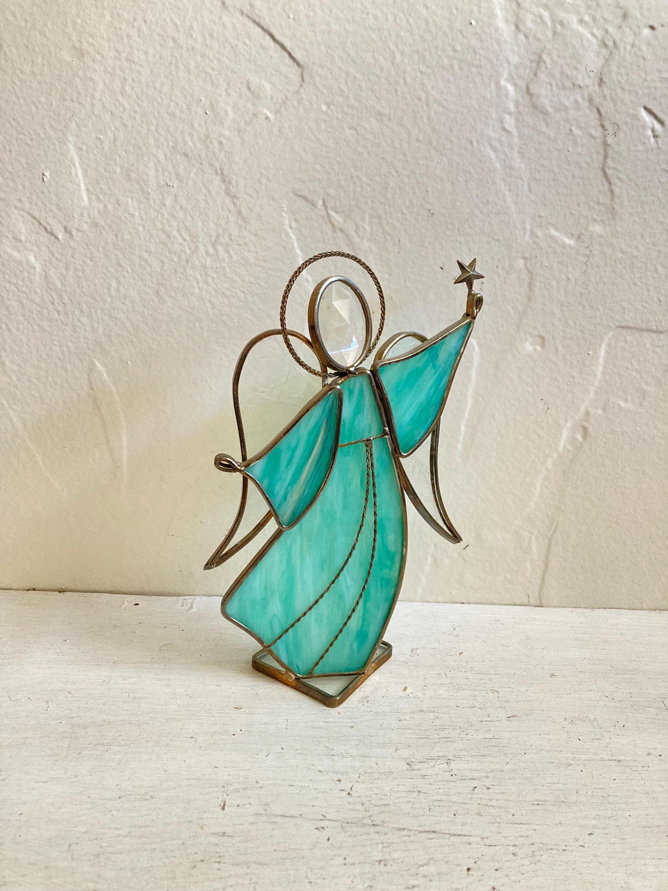 ステンドグラス 天使の置物 赤いボール付き Vintage Stained Glass Angel - Etsy