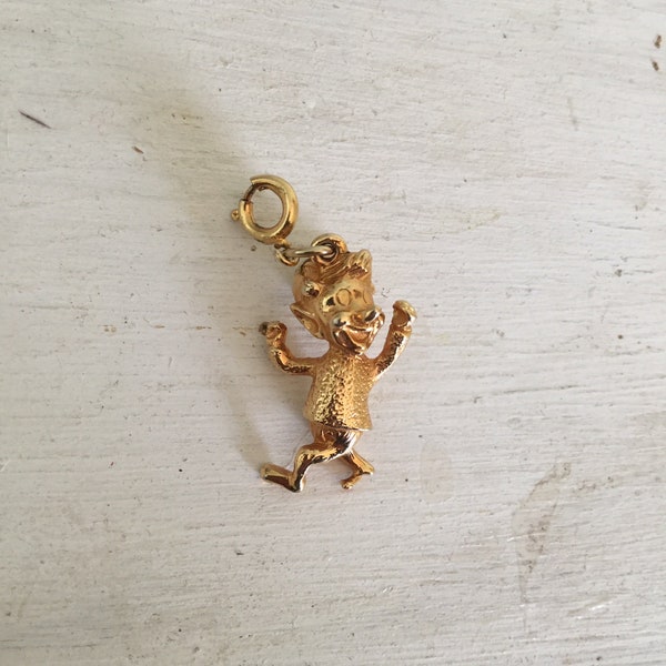 Vintage Kellogg's Snap Crackle Pop Gold Charm, 1960's, Cereal Collectible, Gold, Necklace, Bracelet, Jewelry, Pop Culture, Food Company, Elf