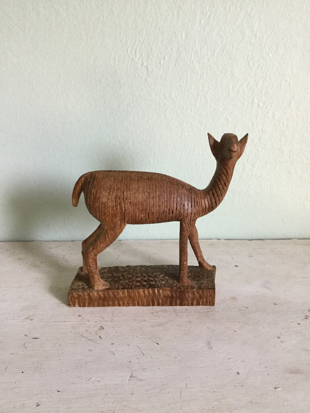 Vintage Wooden Deer Sculpture, Hand Carved, Hardwood, Knick Knack, Home