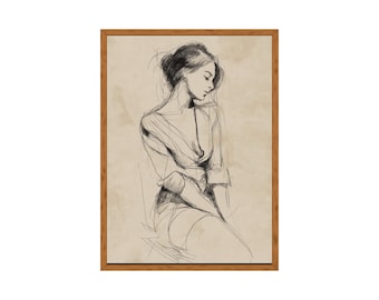 Vintage Woman Sketch Print for Modern Bathroom Decor |Minimalist Bathroom Wall Art
