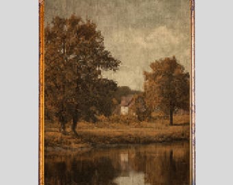 Autumn landscape print | Vintage muted-toned wall art | Country farmhouse decor | Download now