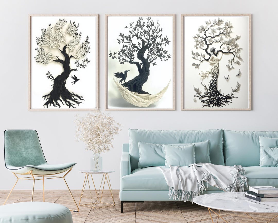Set of 3 3D Nature Inspired Tree Wall Art With Birds and Butterflies ...