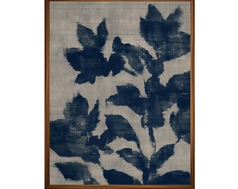 Vintage Botanical Fabric Art Print | Neutral Navy Blue Wall Decor | Download Now
