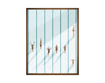 Schwimmbad Kunstdruck | Minimalistischer Chic | Blau Sommer Poster Deco Stil | Badezimmer Dekor