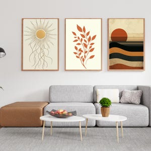 Set of 3 Prints, Beige Wall Art, Mid-Century Inspiration, Minimalist Geometric Abstract Shapes, Modern Rustic Decor, Digital Print