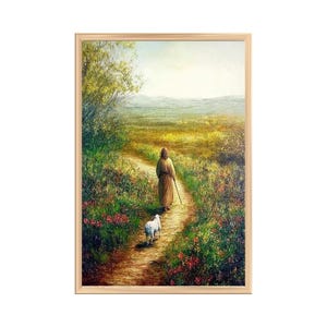 Christian Wall Art Set, Good Shepherd Jesus Decor, Parable of the Lost Sheep, Religious Home Decor, Digitally Blurred Jesus Art