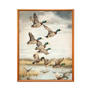 Mallard Duck Print | Vintage Wall Art | Vintage Flying Duck Painting | Retro Flying Duck Painting | Digital Download