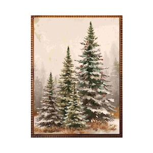 Rustic Winter Pine Tree Watercolor Print | Rustic Holiday Landscape Painting | Download Now