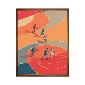 Basketball Game Aerial View Print: Minimalist Sports Poster (Digital Download)