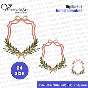 Bows and Branches Monogram Embroidery Design - Baby Floral Crest Stitch, Instant Download